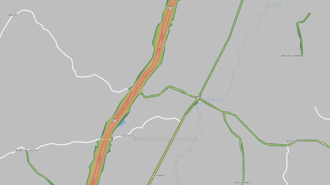 West, MS Map of Noise Levels in West