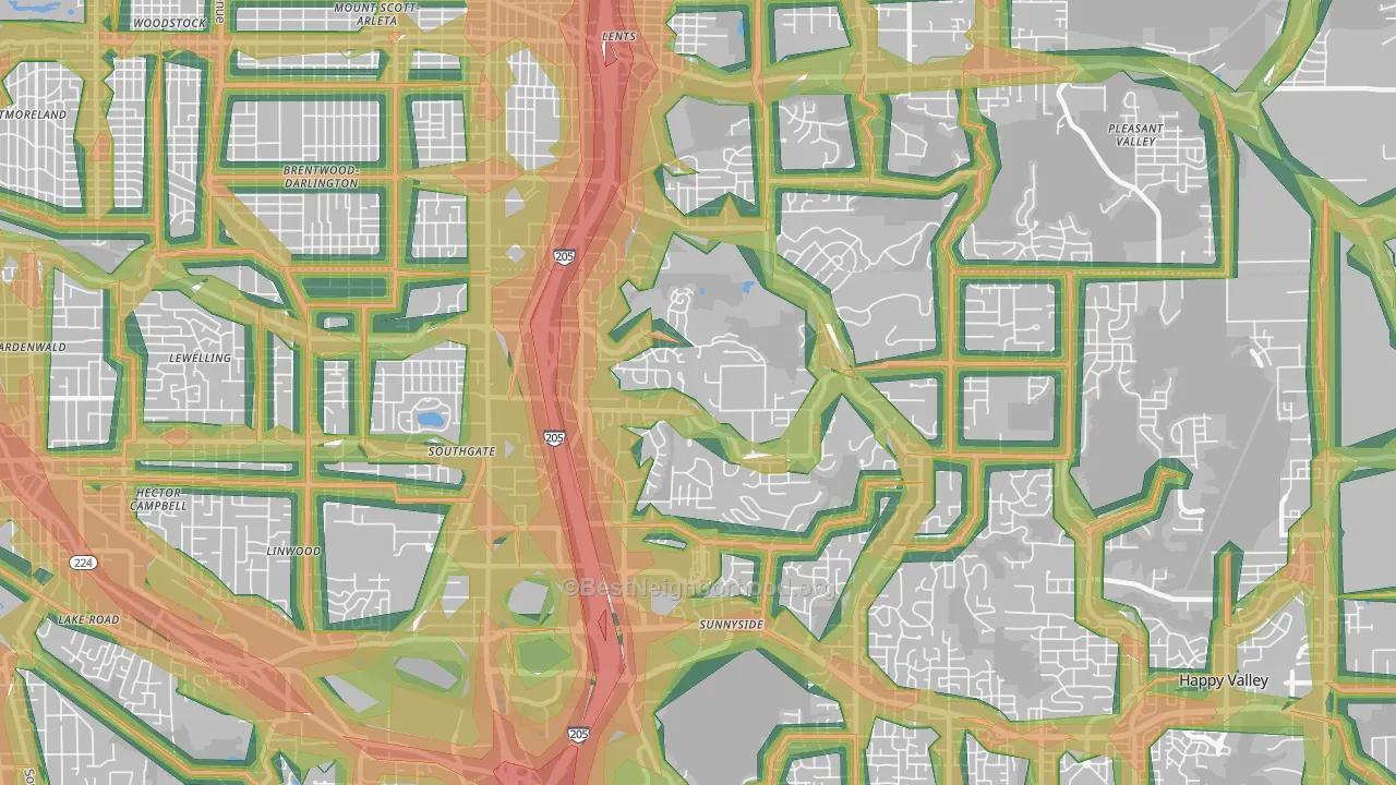 West Mt. Scott, Happy Valley, OR Map of Noise Levels in West Mt. Scott