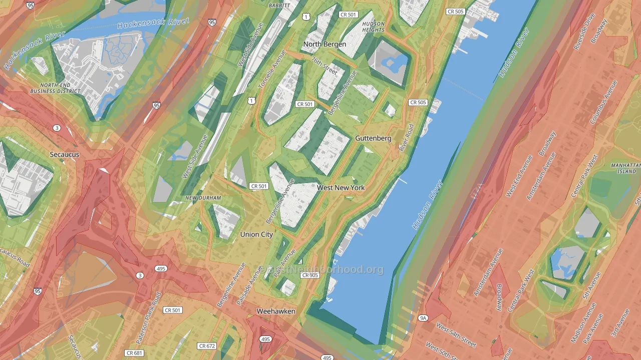 West New York, NJ Map of Noise Levels in West New York
