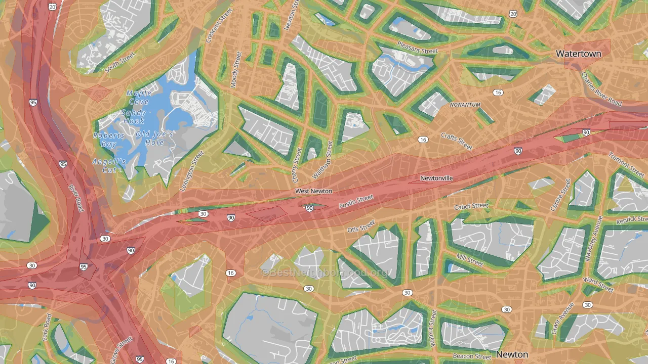 West Newton, Newton, MA Map of Noise Levels in West Newton