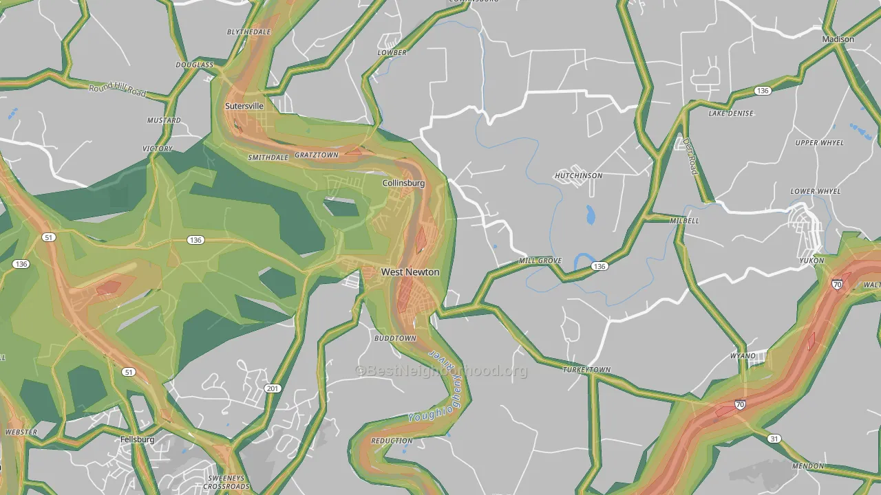 West Newton, PA Map of Noise Levels in West Newton