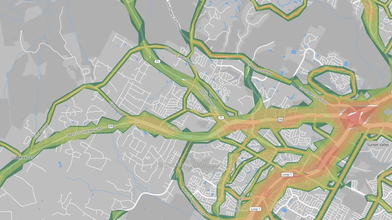 West Oak Hill, Austin, TX Map of Noise Levels in West Oak Hill
