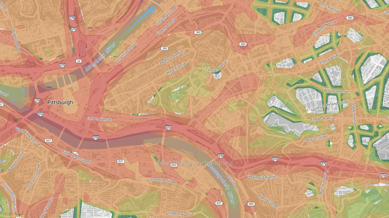 West Oakland, Pittsburgh, PA Map of Noise Levels in West Oakland