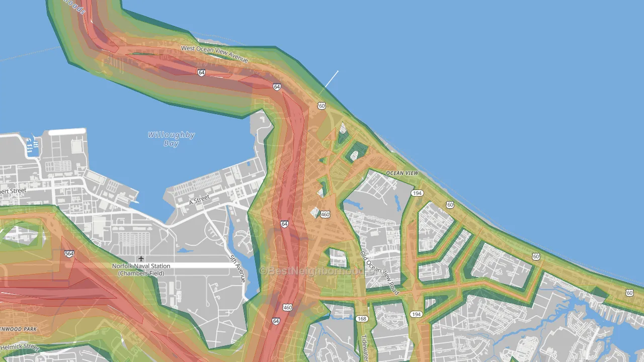 West Ocean View, Norfolk, VA Map of Noise Levels in West Ocean View