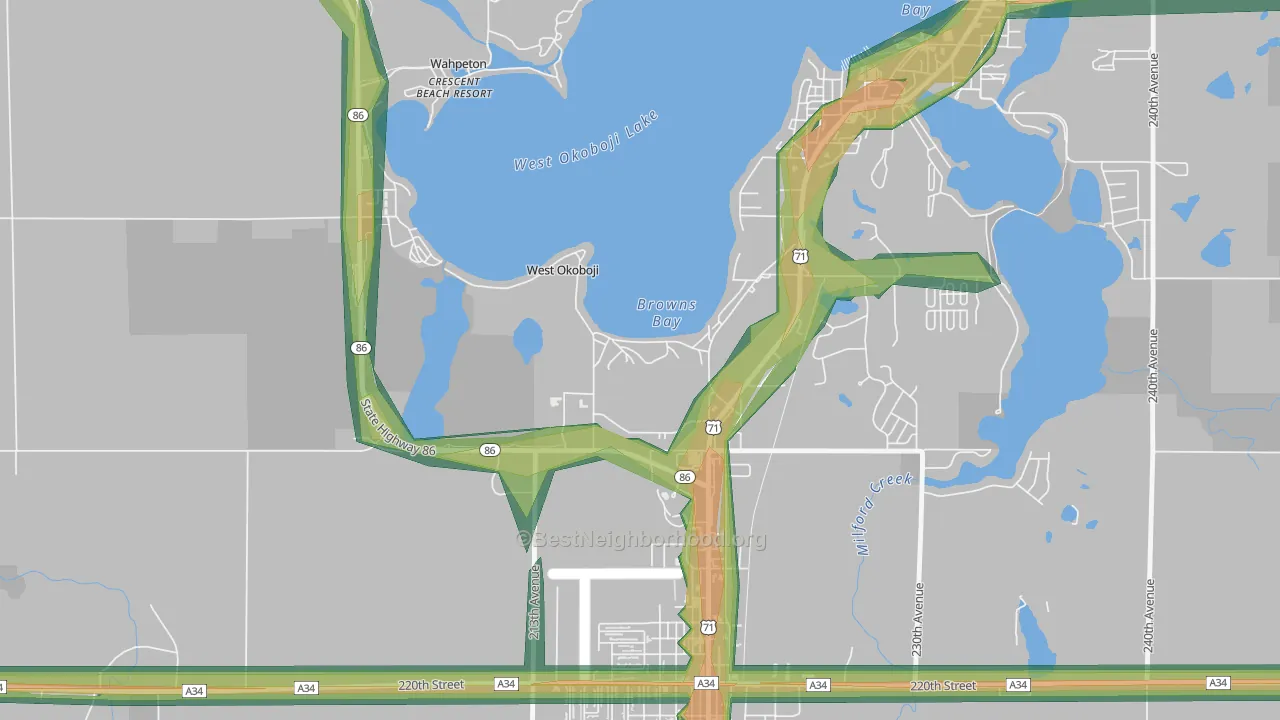 West Okoboji, IA Map of Noise Levels in West Okoboji