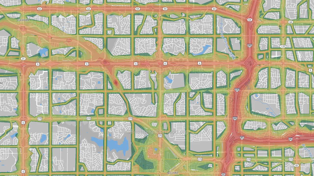 West Omaha, Omaha, NE Map of Noise Levels in West Omaha