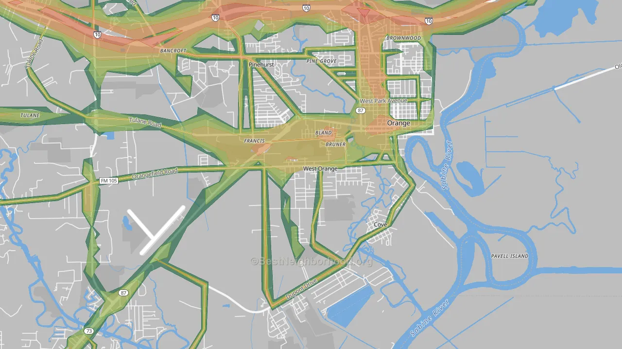 West Orange, TX Map of Noise Levels in West Orange