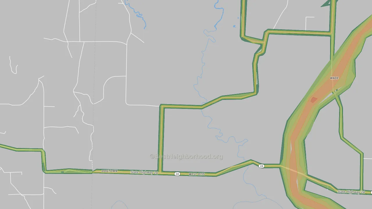 West Otis, AR Map of Noise Levels in West Otis