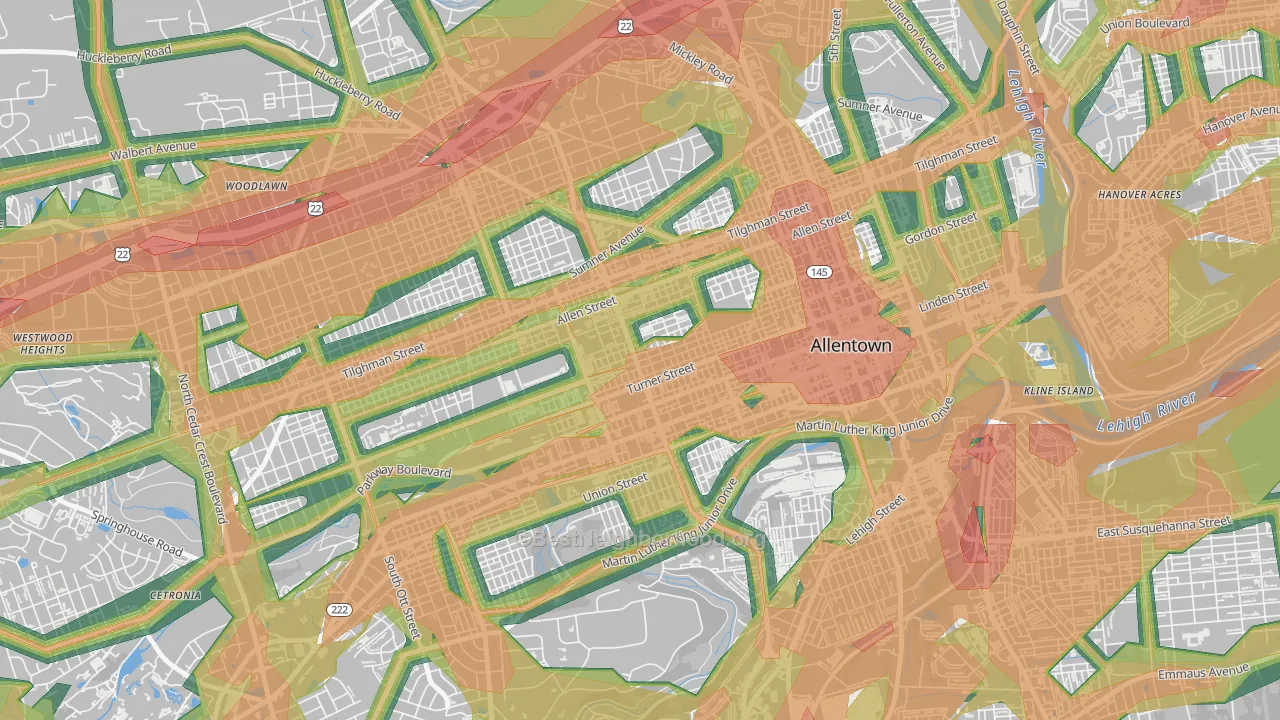 West Park, Allentown, PA Map of Noise Levels in West Park