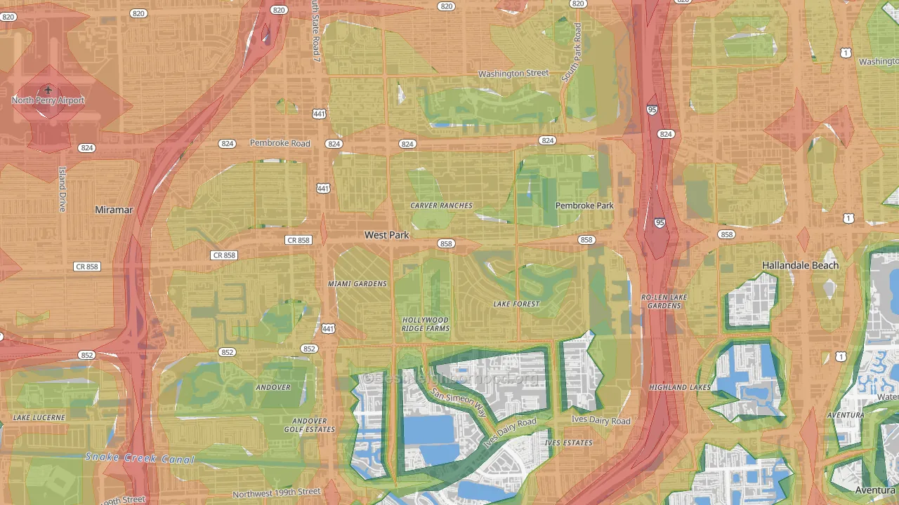West Park, FL Map of Noise Levels in West Park
