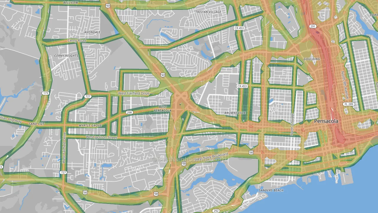 West Pensacola, FL Map of Noise Levels in West Pensacola