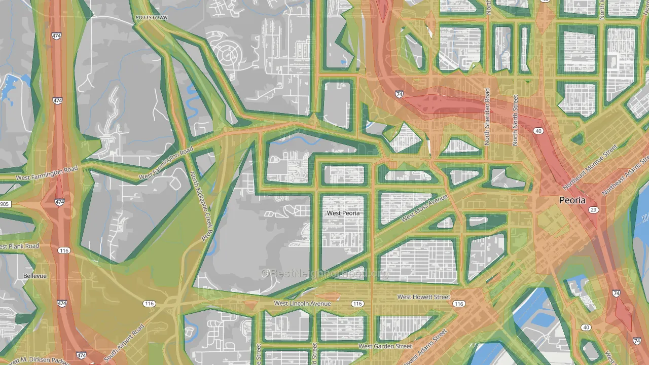West Peoria, IL Map of Noise Levels in West Peoria