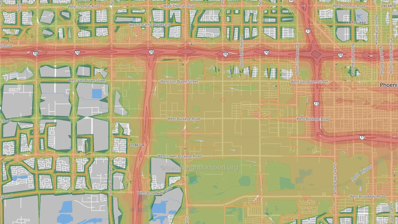 West Phoenix, Phoenix, AZ Map of Noise Levels in West Phoenix