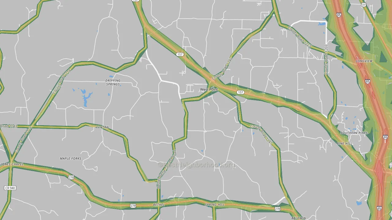 West Point, AL Map of Noise Levels in West Point