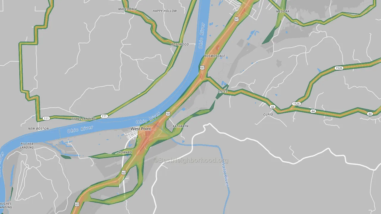West Point, KY Map of Noise Levels in West Point