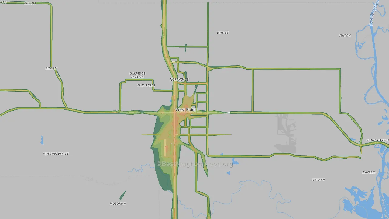 West Point, MS Map of Noise Levels in West Point