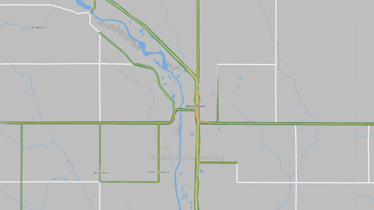 West Point, NE Map of Noise Levels in West Point
