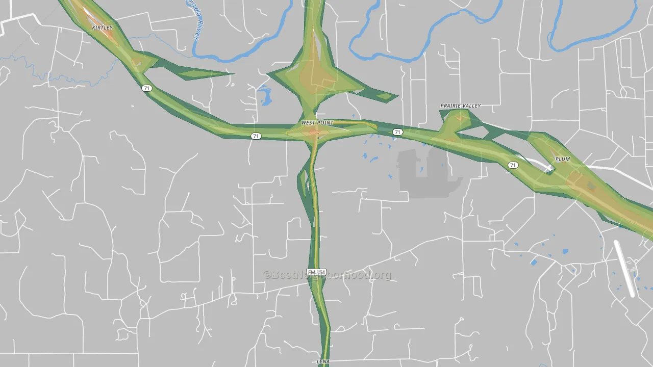 West Point, TX Map of Noise Levels in West Point