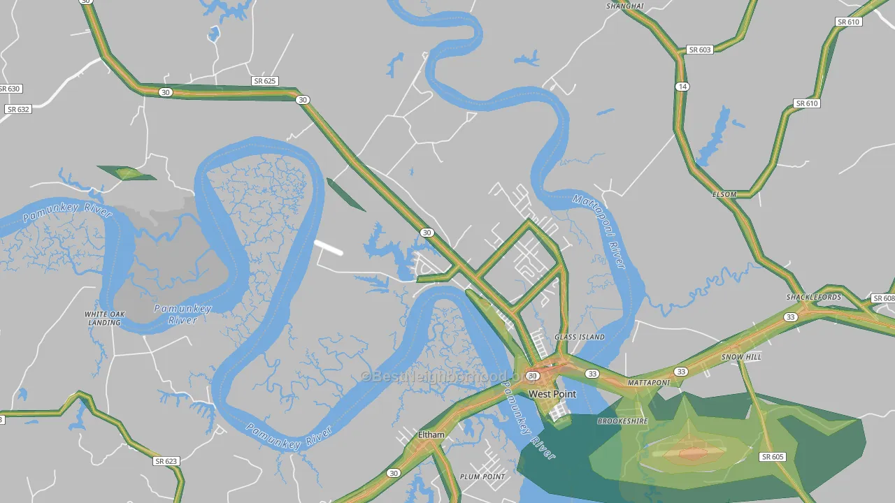 West Point, VA Map of Noise Levels in West Point