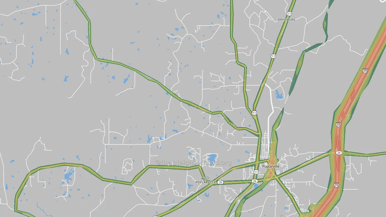 West Poplarville, MS Map of Noise Levels in West Poplarville