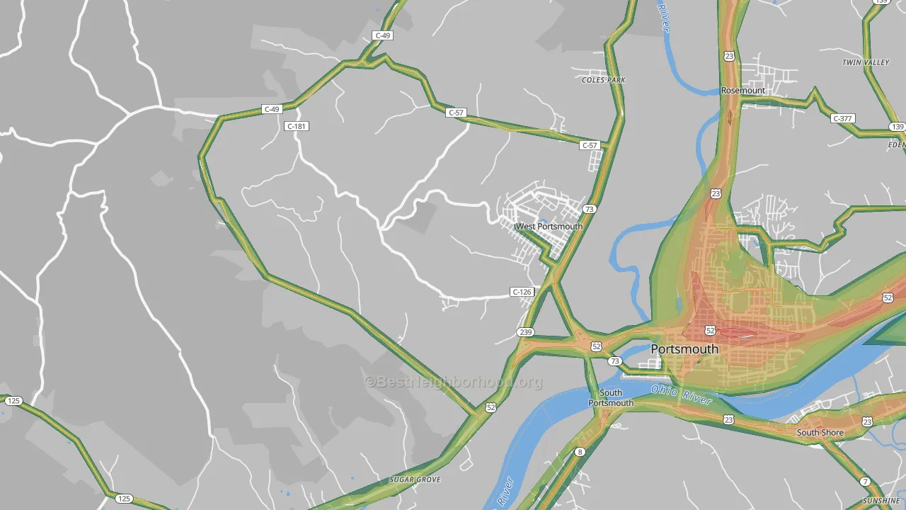 West Portsmouth, OH Map of Noise Levels in West Portsmouth