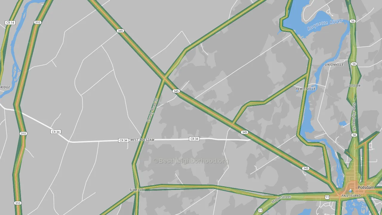 West Potsdam, NY Map of Noise Levels in West Potsdam