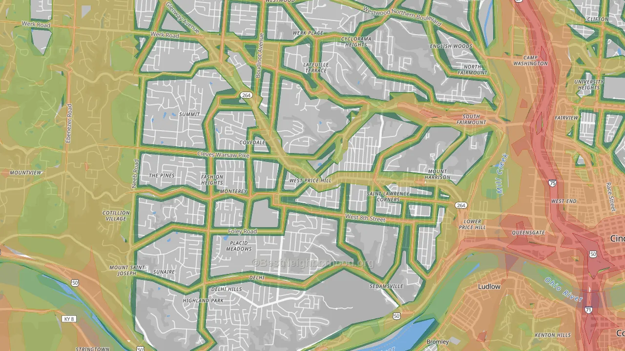 West Price Hill, Cincinnati, OH Map of Noise Levels in West Price Hill