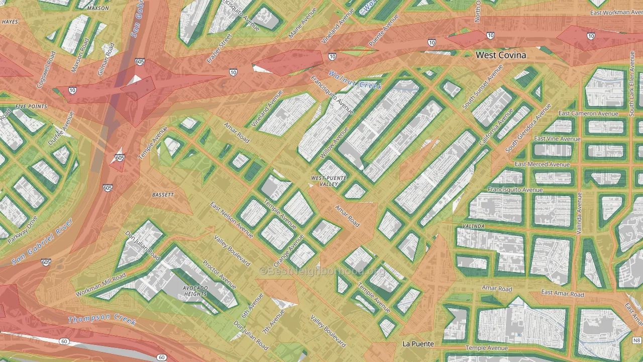 West Puente Valley, CA Map of Noise Levels in West Puente Valley