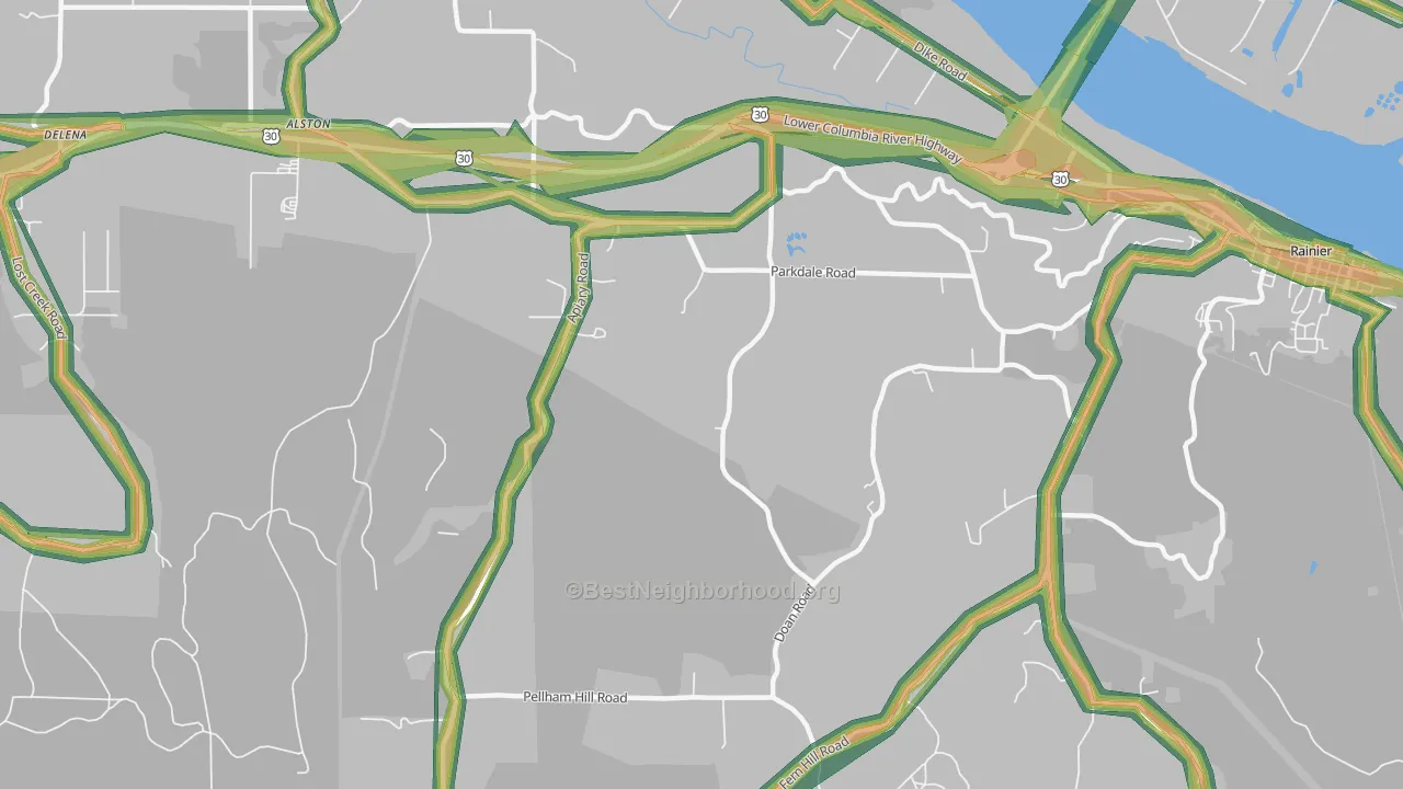 West Rainier, OR Map of Noise Levels in West Rainier