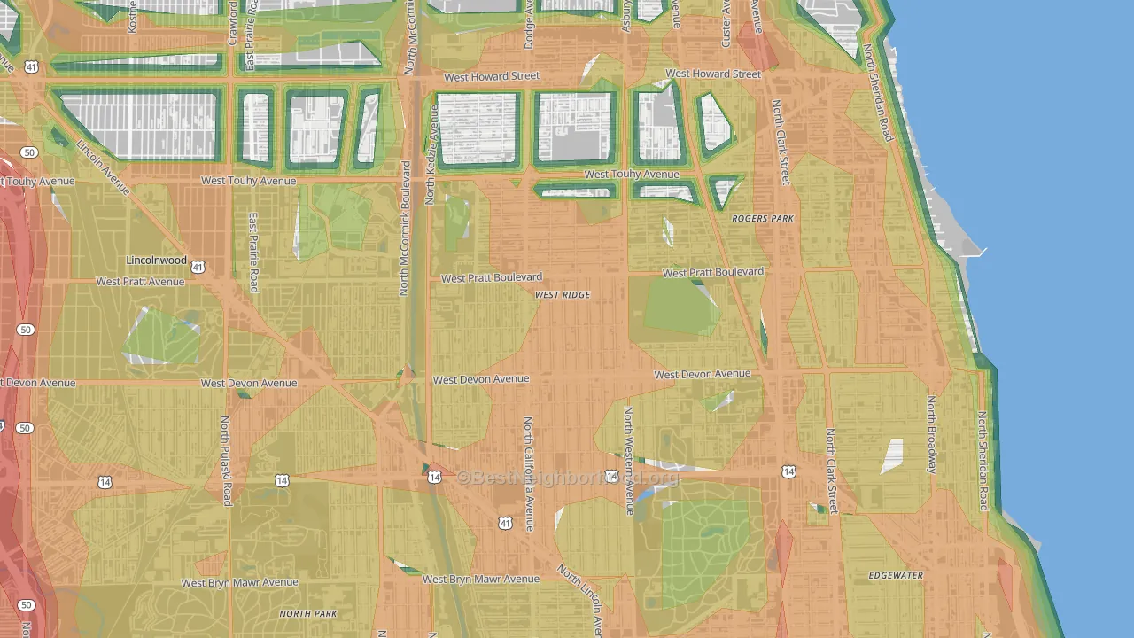West Ridge, Chicago, IL Map of Noise Levels in West Ridge