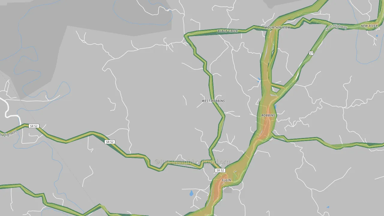 West Robbin, TN Map of Noise Levels in West Robbin