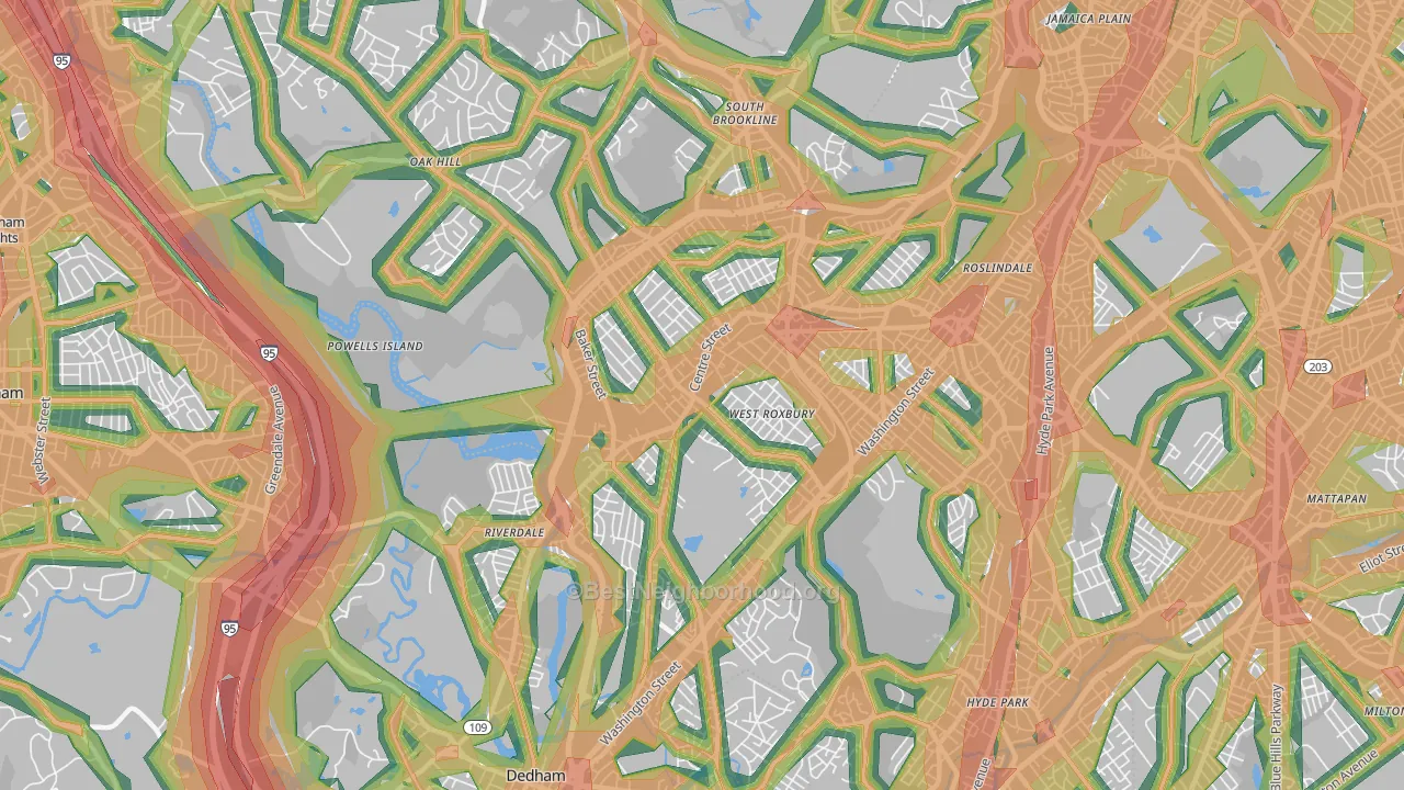 West Roxbury, MA Map of Noise Levels in West Roxbury