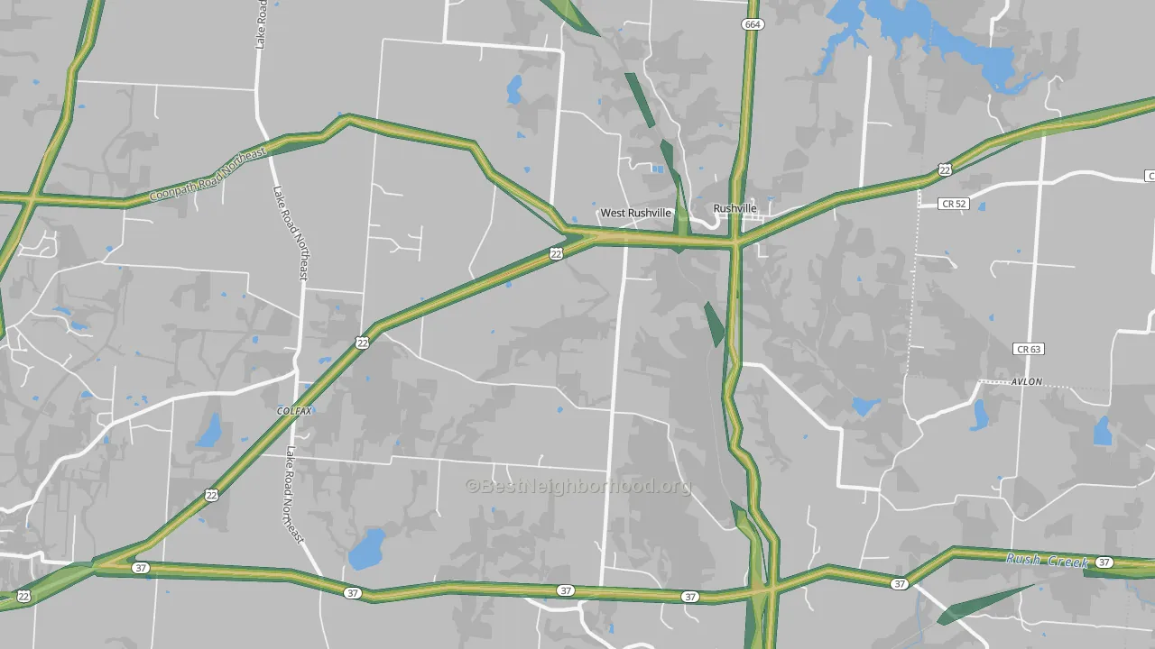 West Rushville, OH Map of Noise Levels in West Rushville