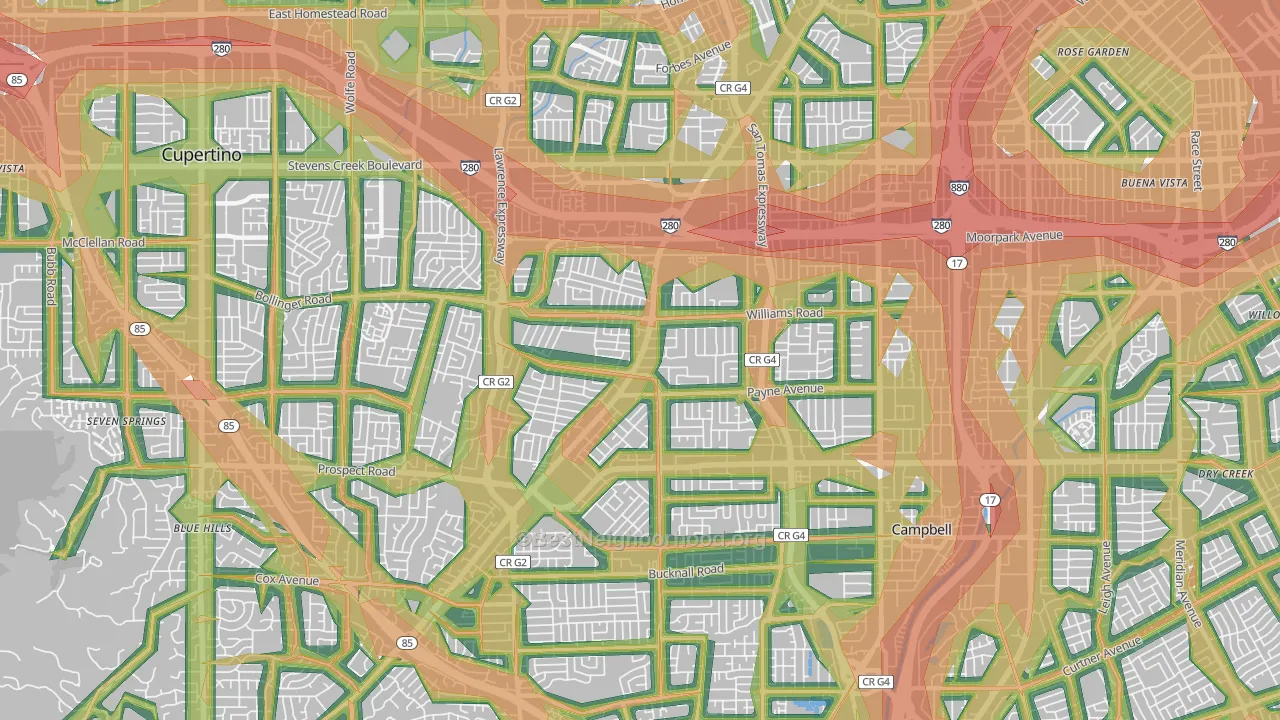 West San Jose, San Jose, CA Map of Noise Levels in West San Jose