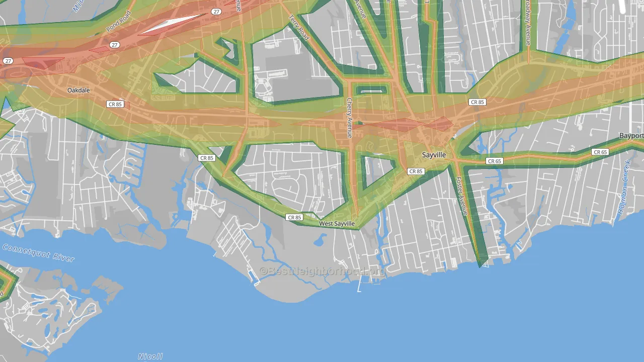 West Sayville, NY Map of Noise Levels in West Sayville