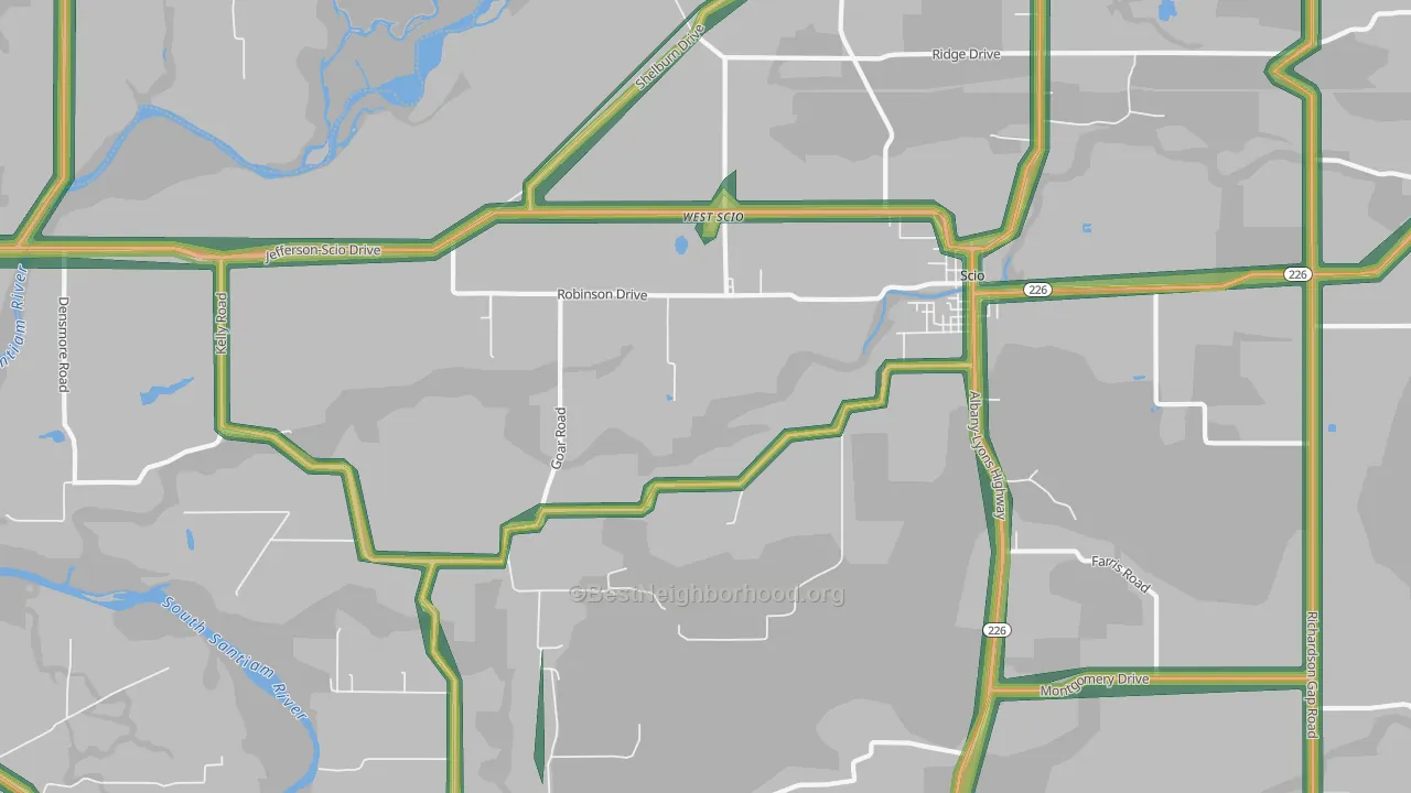 West Scio, OR Map of Noise Levels in West Scio