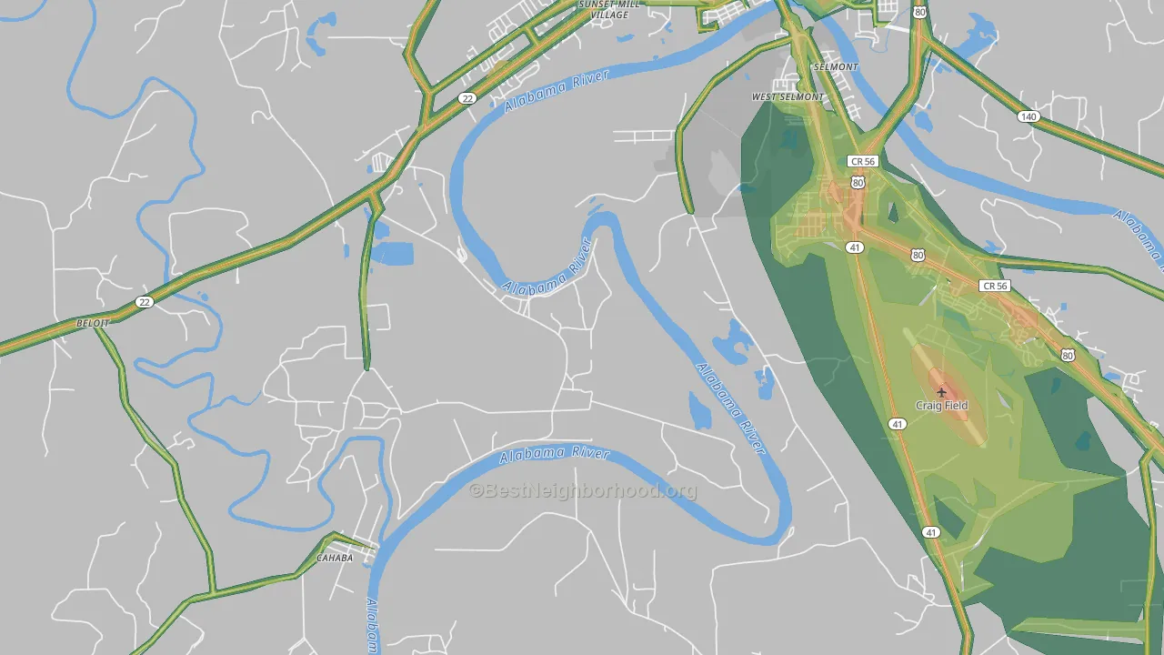 West Selmont, AL Map of Noise Levels in West Selmont