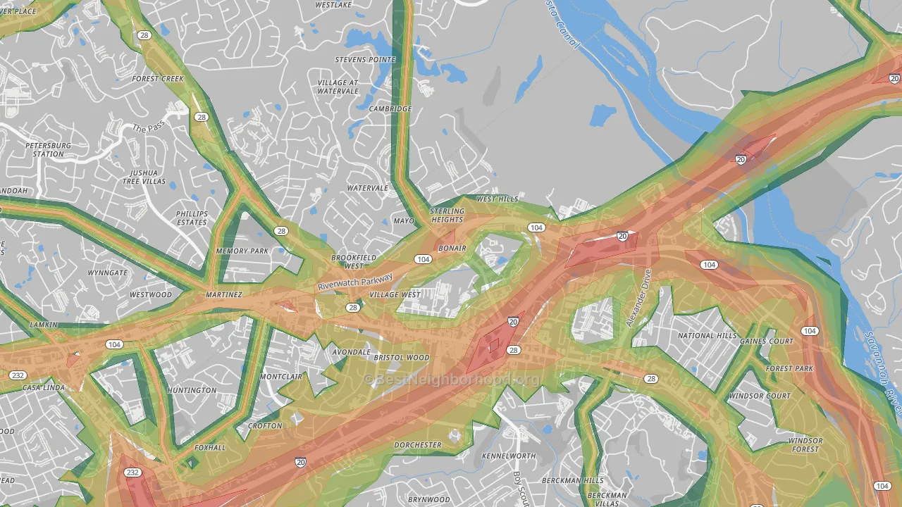 West Side, Augusta, GA Map of Noise Levels in West Side