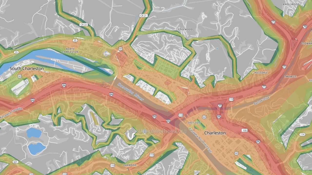 West Side, Charleston, WV Map of Noise Levels in West Side