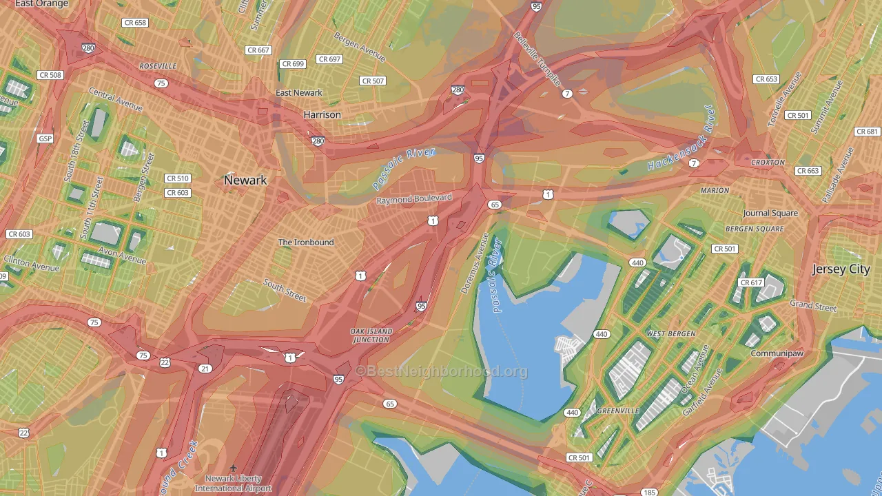 West Side, Newark, NJ Map of Noise Levels in West Side