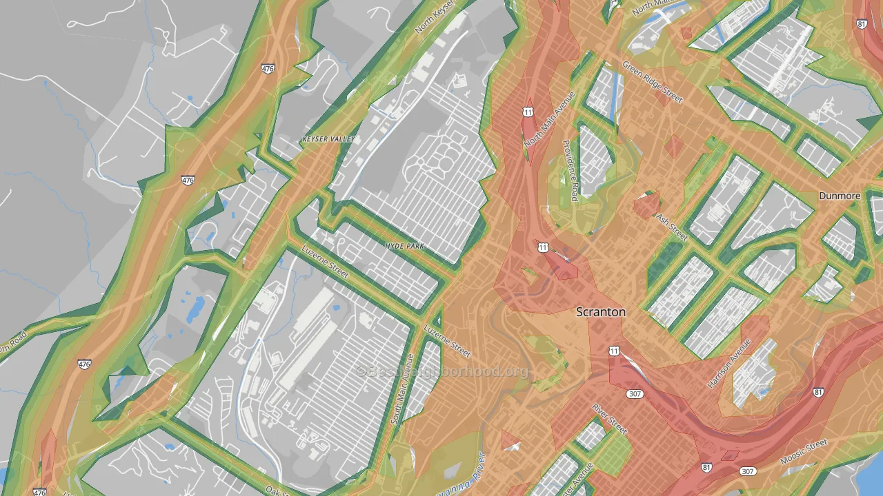West Side, Scranton, PA Map of Noise Levels in West Side
