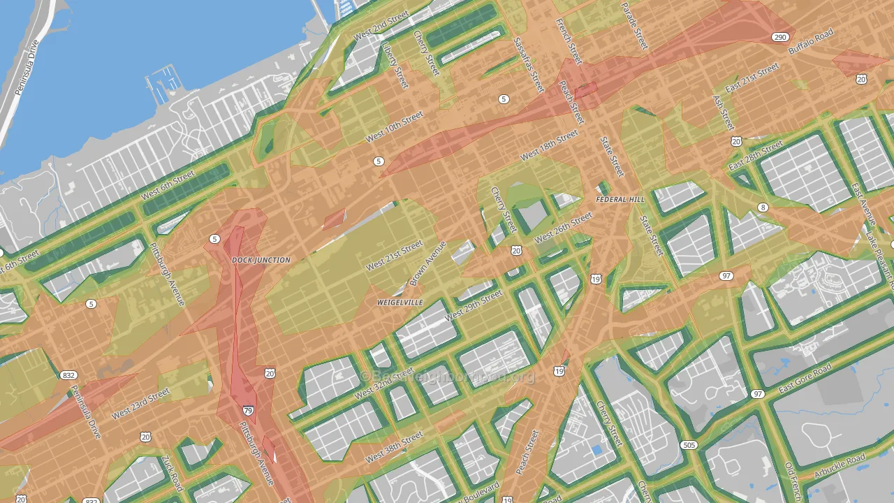 West Side Squires, Erie, PA Map of Noise Levels in West Side Squires