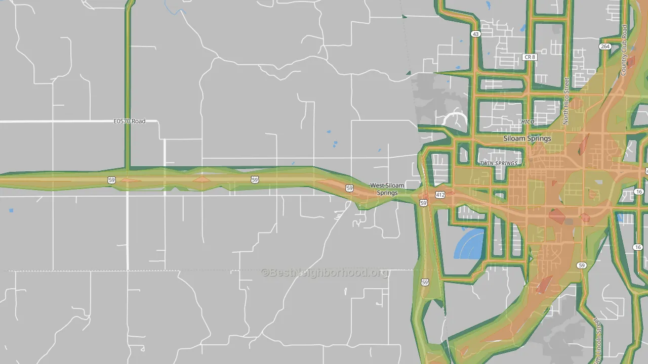 West Siloam Springs, OK Map of Noise Levels in West Siloam Springs