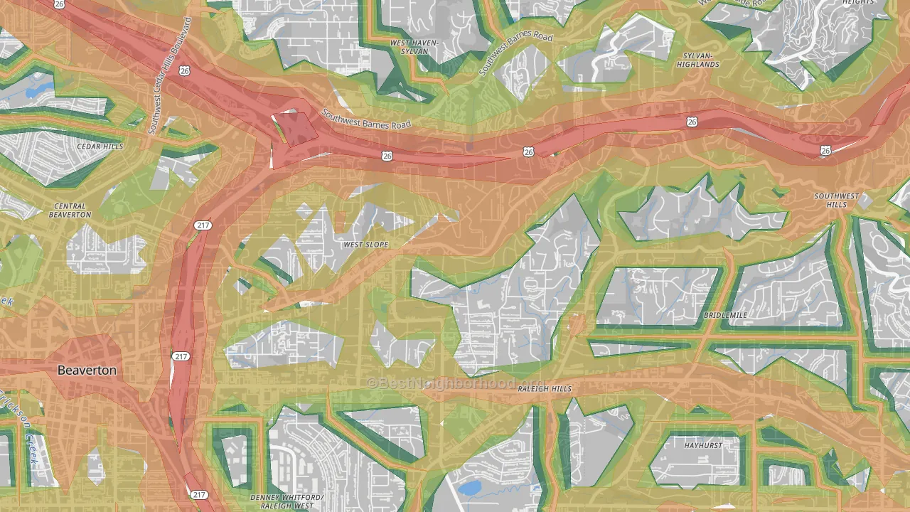 West Slope, Beaverton, OR Map of Noise Levels in West Slope