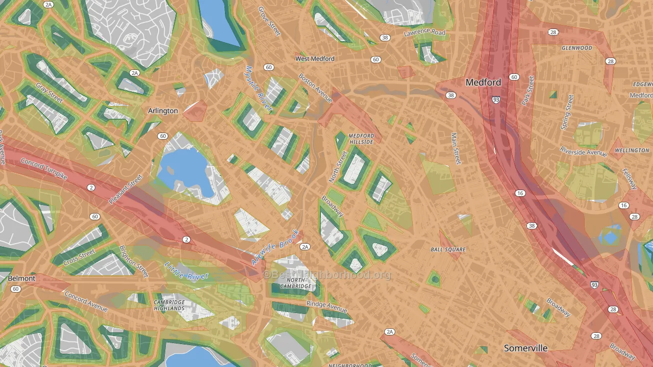 West Somerville, Somerville, MA Map of Noise Levels in West Somerville