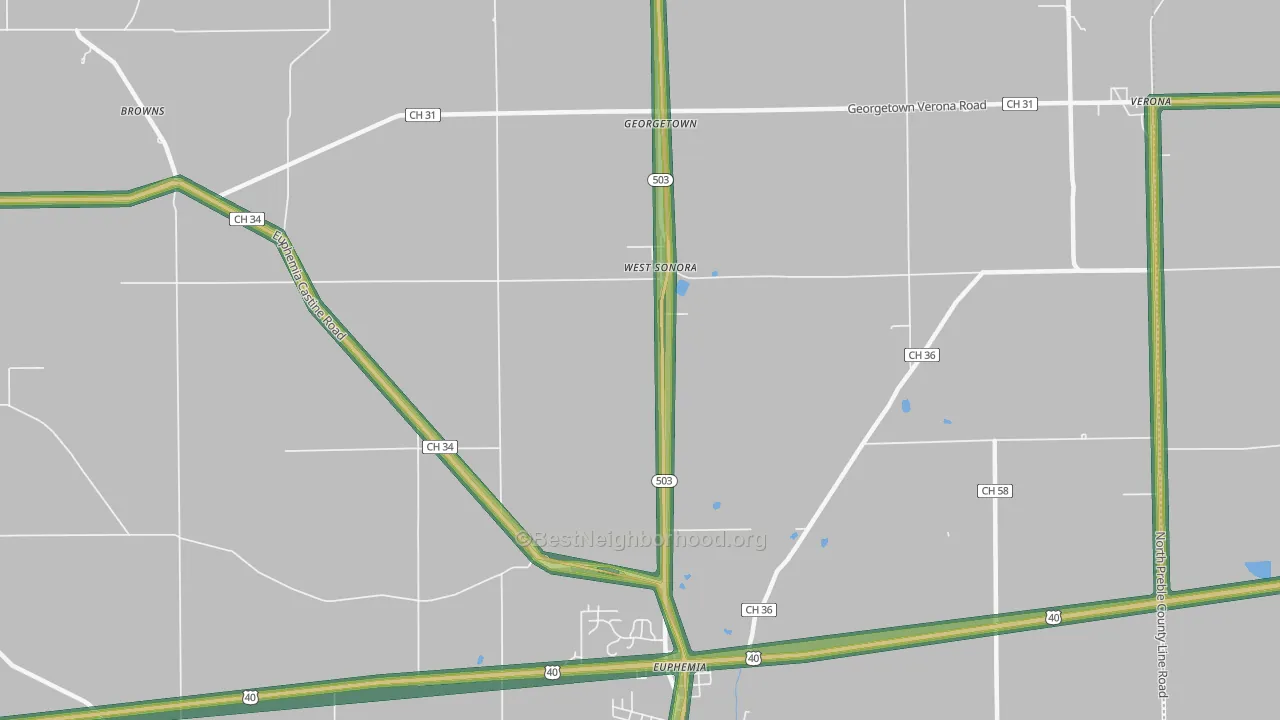 West Sonora, OH Map of Noise Levels in West Sonora