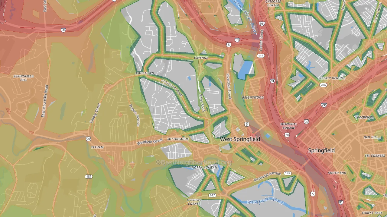 West Springfield Town, MA Map of Noise Levels in West Springfield Town