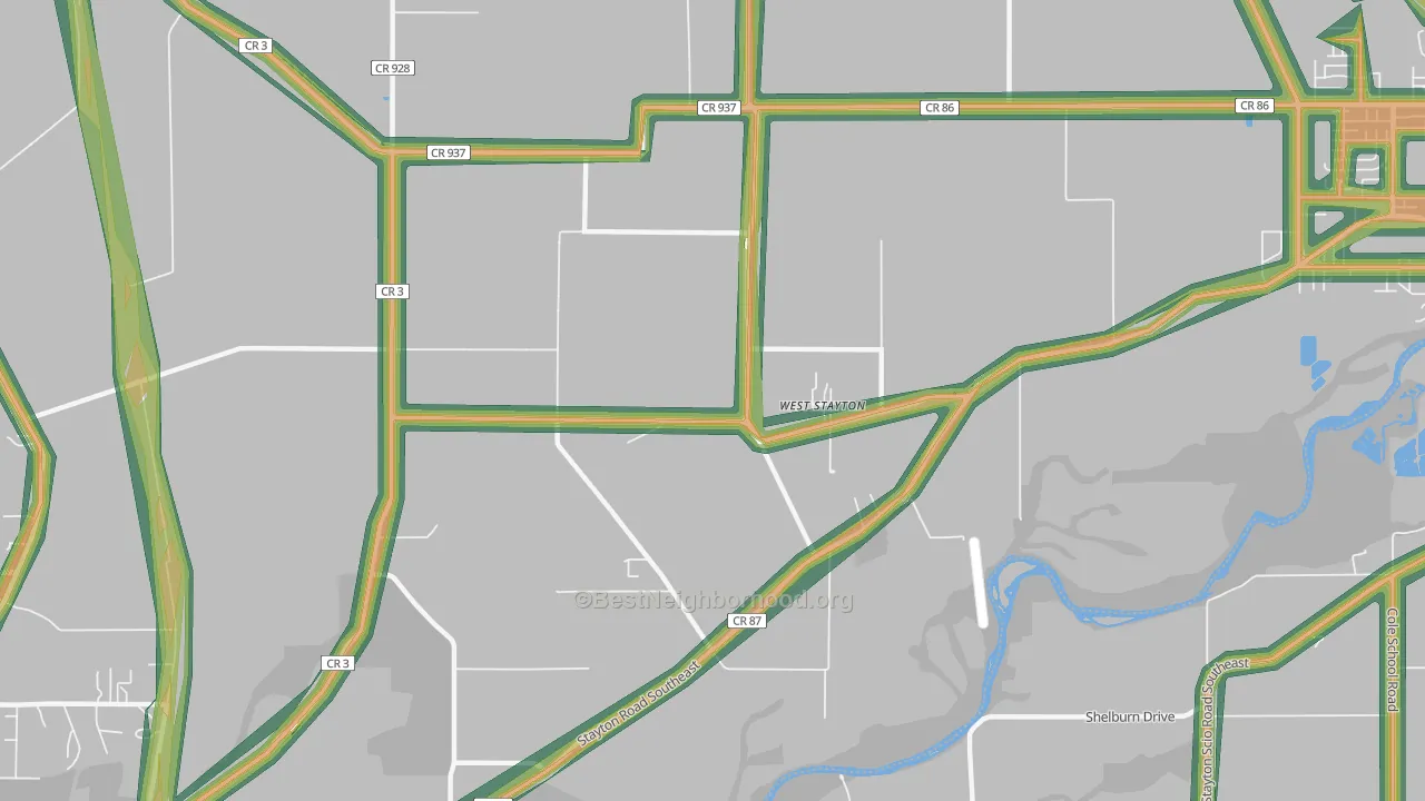 West Stayton, OR Map of Noise Levels in West Stayton