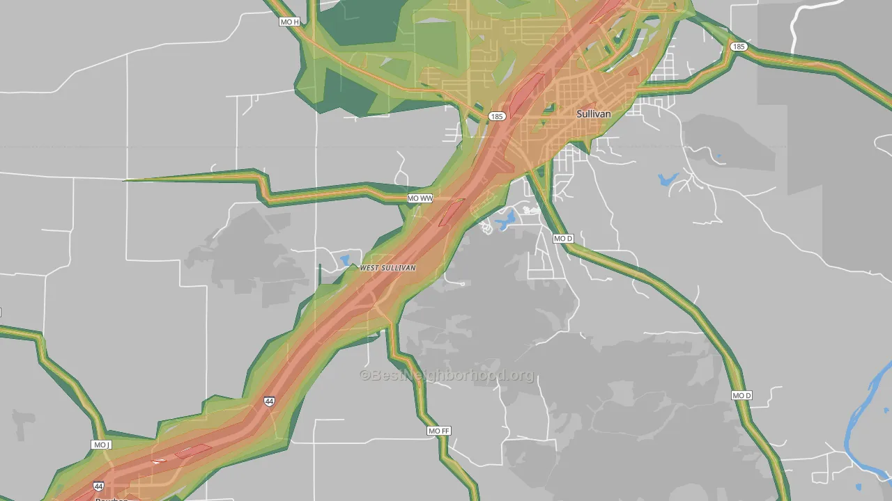 West Sullivan, MO Map of Noise Levels in West Sullivan