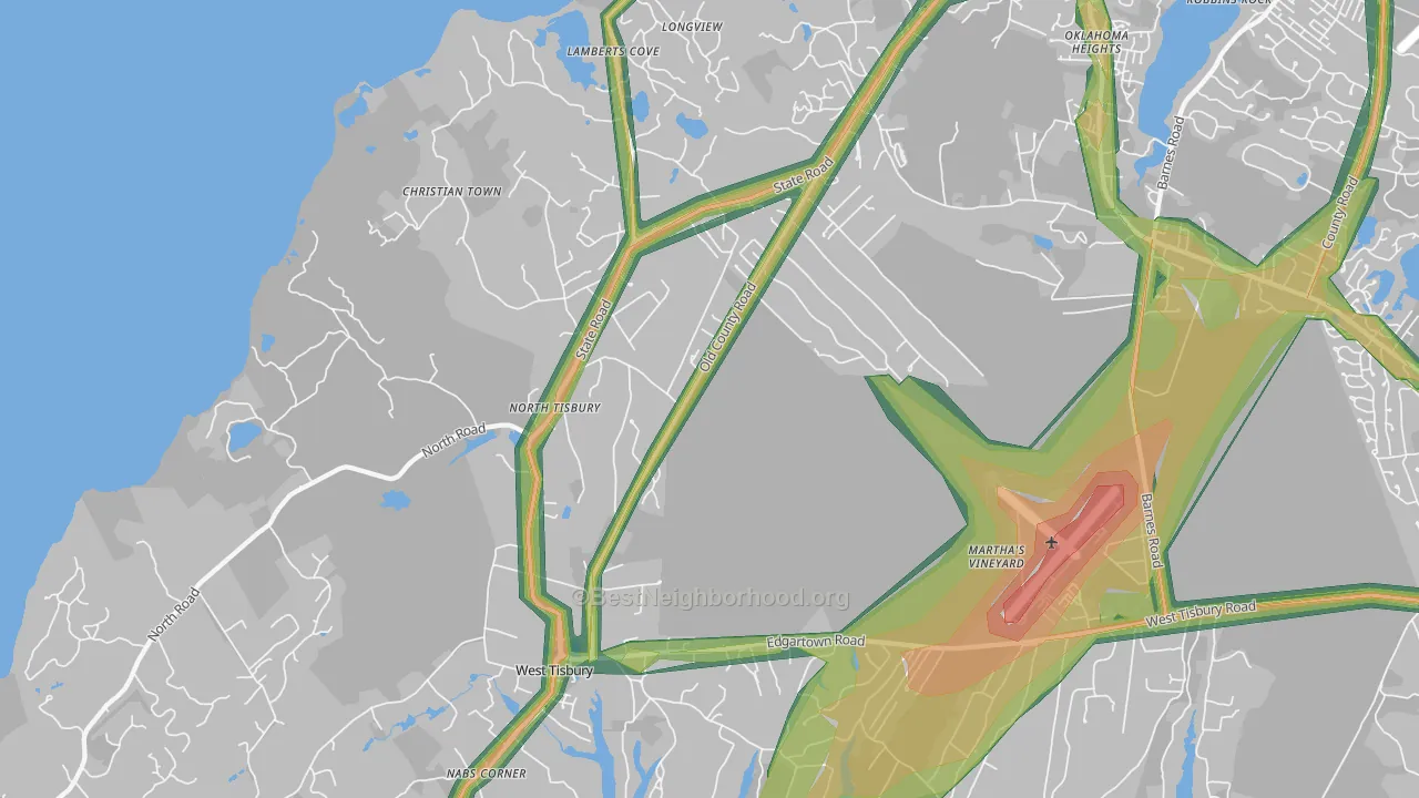 West Tisbury, MA Map of Noise Levels in West Tisbury